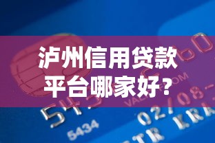 泸州信用贷款平台哪家好？正规低息平台推荐+申请攻略