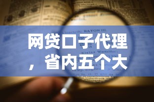 网贷口子代理，省内五个大老黑能下款的口子