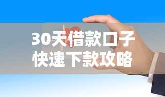 30天借款口子快速下款攻略