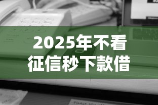 2025年不看征信秒下款借钱平台