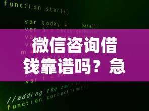 微信咨询借钱靠谱吗？急需资金如何安全快速借款