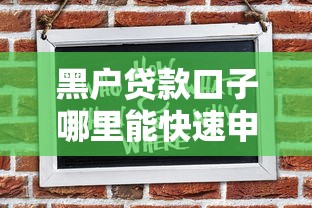 黑户贷款口子哪里能快速申请
