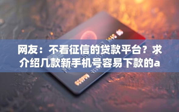 网友：不看征信的贷款平台？求介绍几款新手机号容易下款的app